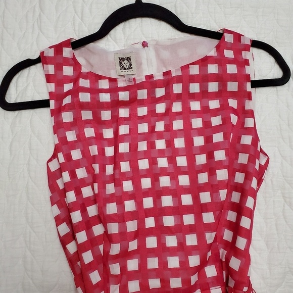 Anne Klein belted checkered sleeveless cotton knee length summer dress, size 2 - Picture 3 of 5